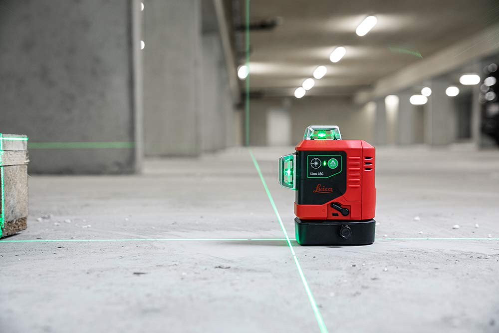 Leica Lino L6G – laser ligne 3x360 degrés avec batterie Li-ion, chargeur, adaptateur magnétique innovant et support mural, en coffret (laser vert, portée : 35 m)