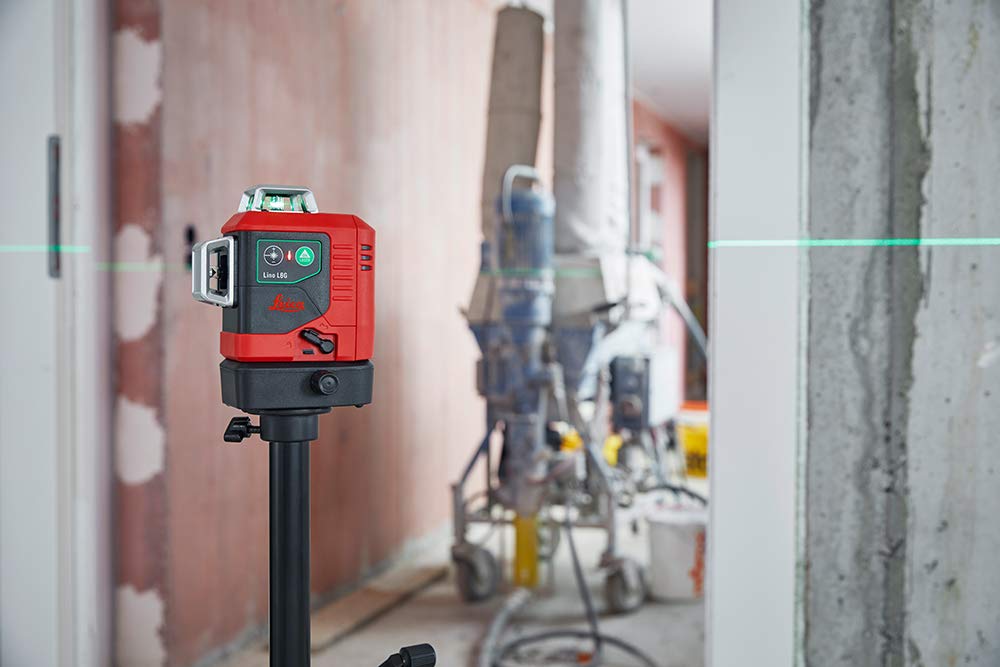 Leica Lino L6G – laser ligne 3x360 degrés avec batterie Li-ion, chargeur, adaptateur magnétique innovant et support mural, en coffret (laser vert, portée : 35 m)