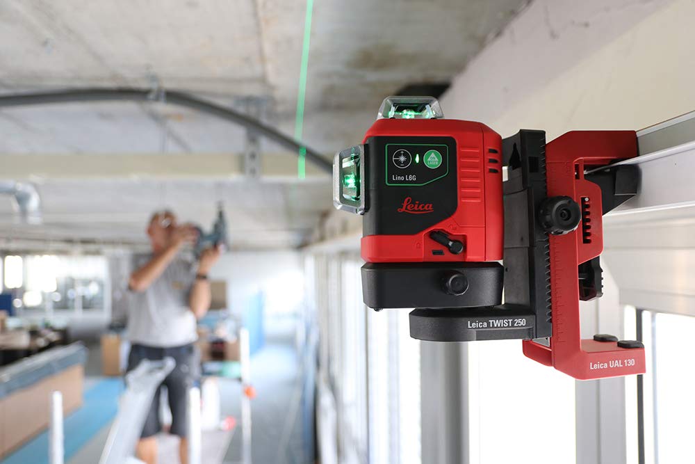 Leica Lino L6G – laser ligne 3x360 degrés avec batterie Li-ion, chargeur, adaptateur magnétique innovant et support mural, en coffret (laser vert, portée : 35 m)