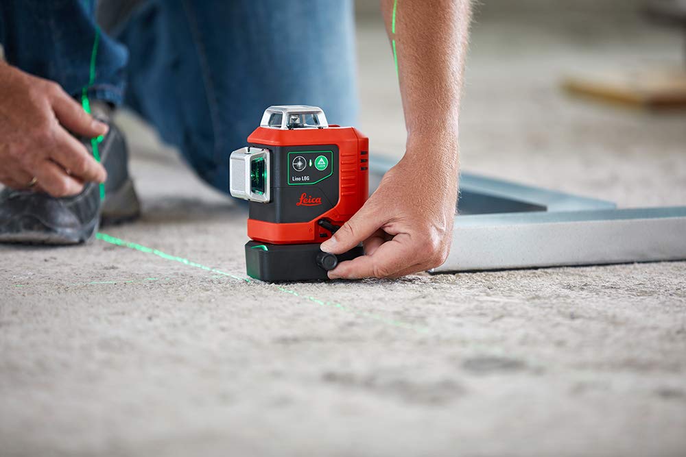 Leica Lino L6G – laser ligne 3x360 degrés avec batterie Li-ion, chargeur, adaptateur magnétique innovant et support mural, en coffret (laser vert, portée : 35 m)
