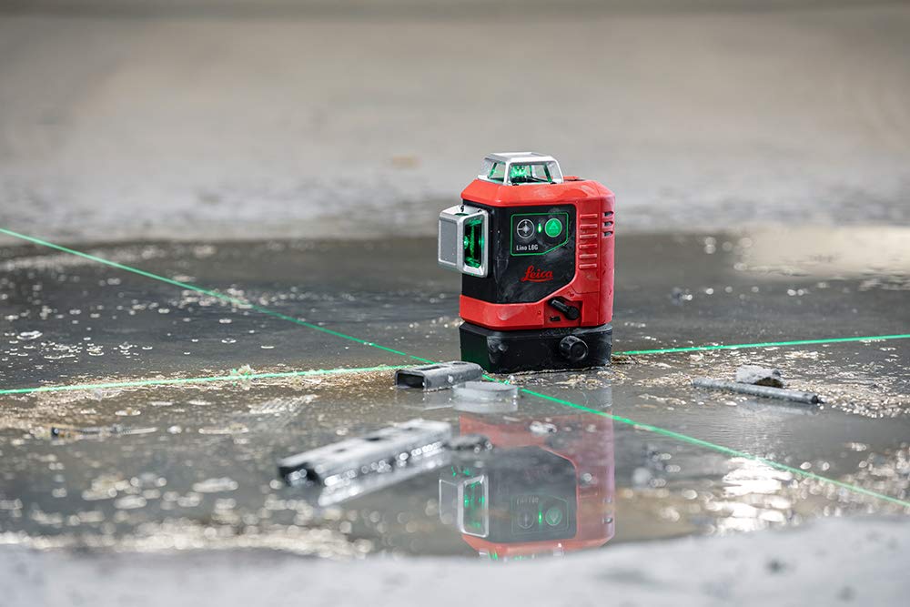 Leica Lino L6G – laser ligne 3x360 degrés avec batterie Li-ion, chargeur, adaptateur magnétique innovant et support mural, en coffret (laser vert, portée : 35 m)