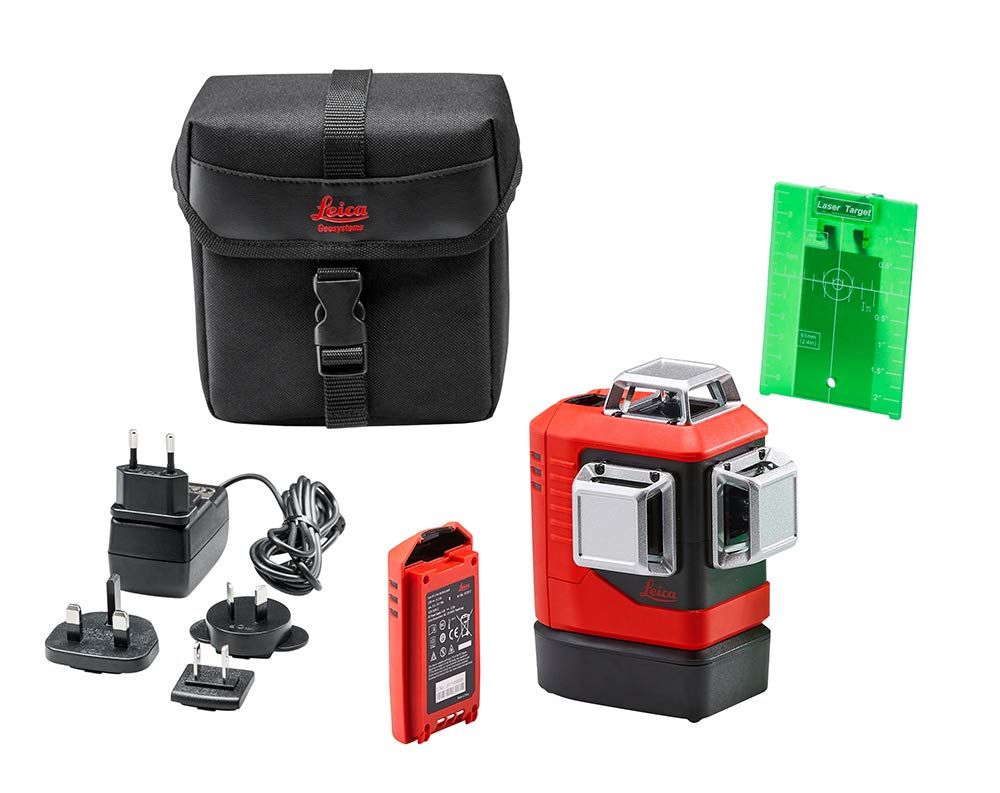 Leica Lino L6G – laser ligne 3x360 degrés avec batterie Li-ion, chargeur, adaptateur magnétique innovant et support mural, en coffret (laser vert, portée : 35 m)