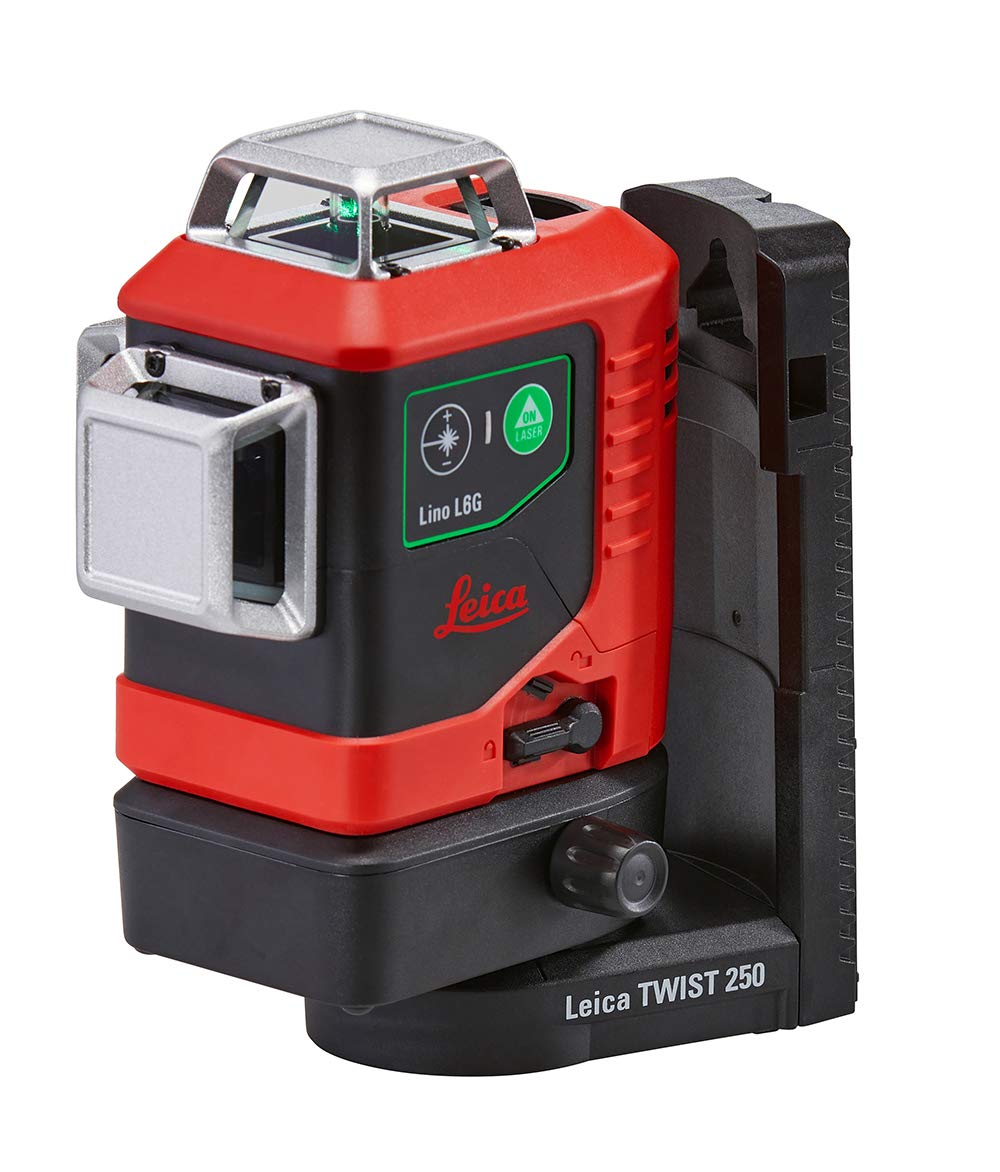 Leica Lino L6G – laser ligne 3x360 degrés avec batterie Li-ion, chargeur, adaptateur magnétique innovant et support mural, en coffret (laser vert, portée : 35 m)