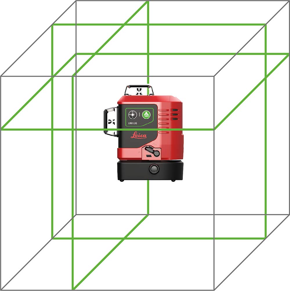 Leica Lino L6G – laser ligne 3x360 degrés avec batterie Li-ion, chargeur, adaptateur magnétique innovant et support mural, en coffret (laser vert, portée : 35 m)