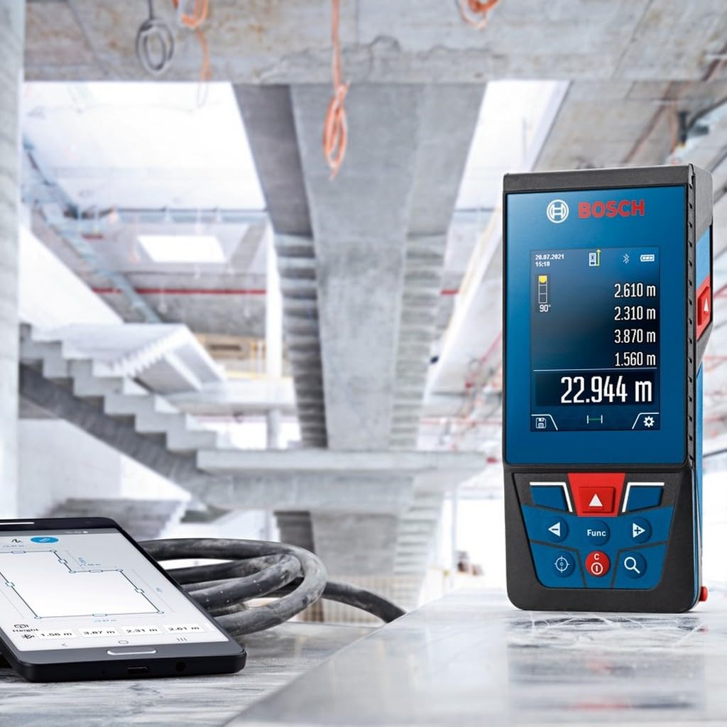 Bosch Professional télémètre Laser GLM 100-25 C (caméra intégrée, portée : Jusqu’à 100 m, Robuste, IP54, ± 1,5 mm*, 3 Piles AA, dragonne, Housse)