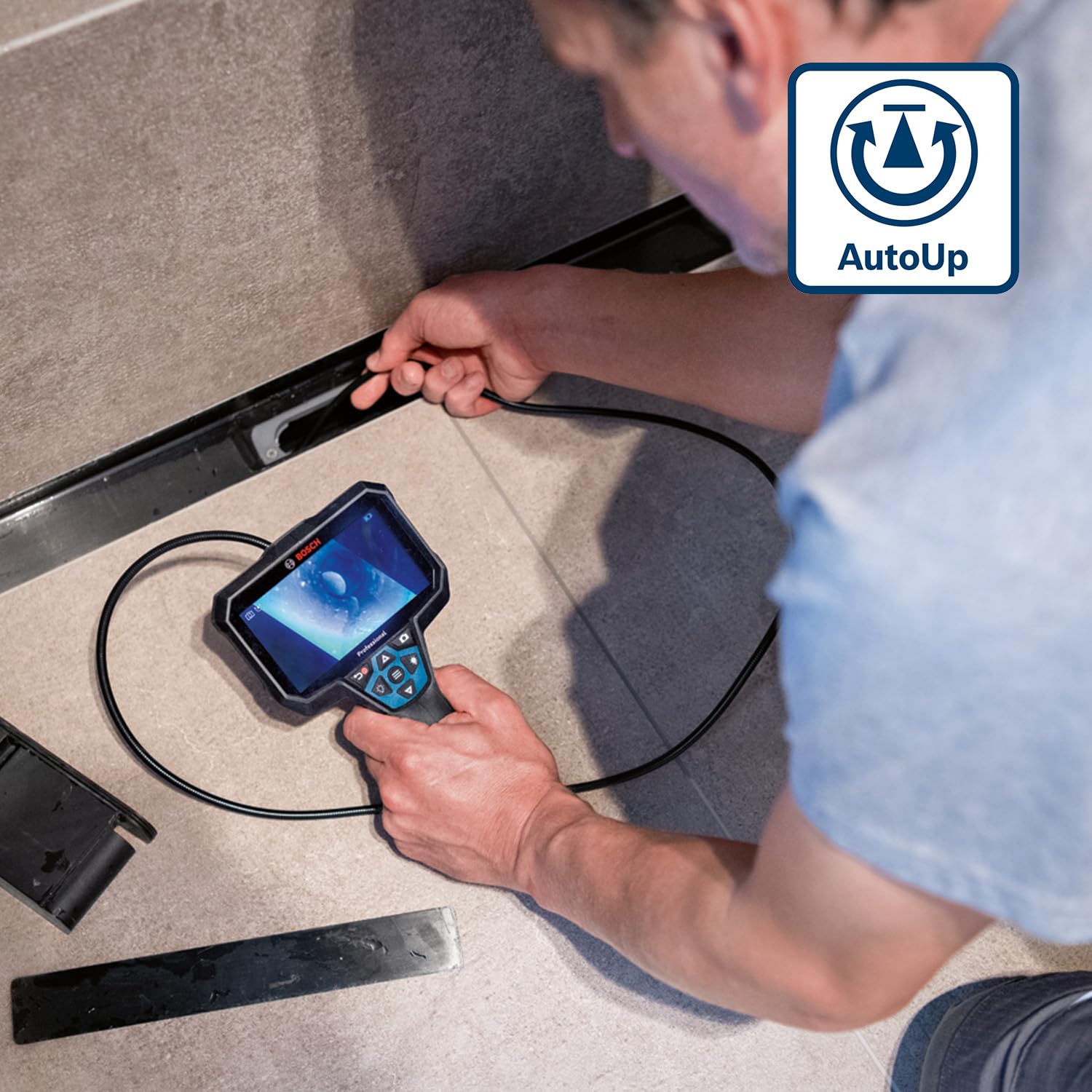 Caméra d'inspection Bosch Professional GIC 12V-5-27 C (Longueur du câble : 150 cm, Fonction Orientation AutoUp, Affichage Haute résolution : écran 5’’, 1280 x 720 px, Coffret L-boxx)