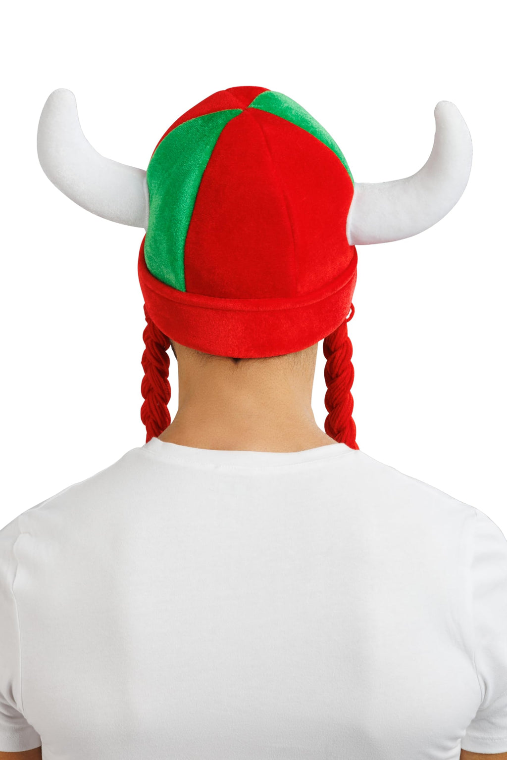 Chaks - Casque avec cornes et tresses, accessoire de déguisement pour supporters, casque en tissu pour tenues de supporters lors de la Coupe du monde, du Championnat d’Europe