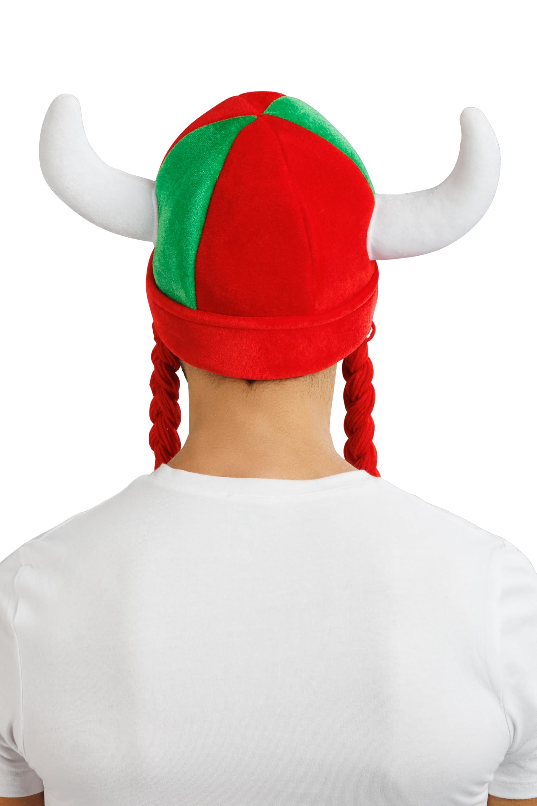 Chaks - Casque avec cornes et tresses, accessoire de déguisement pour supporters, casque en tissu pour tenues de supporters lors de la Coupe du monde, du Championnat d’Europe