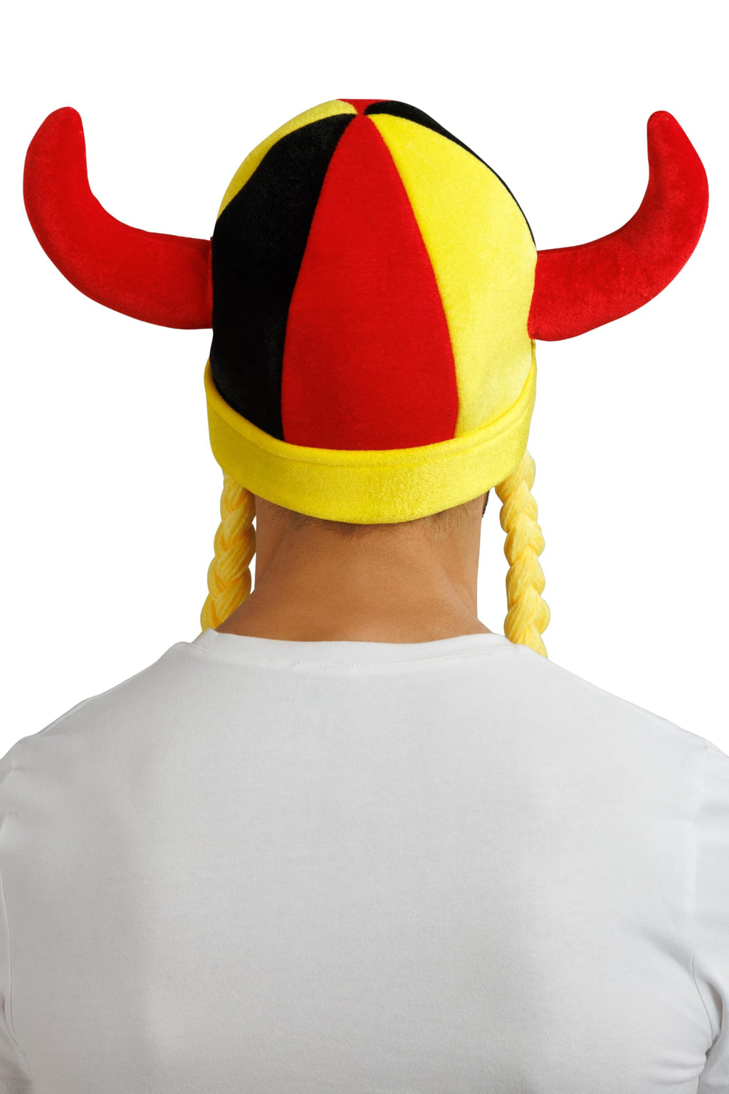 Chaks - Casque avec cornes et tresses, accessoire de déguisement pour supporters, casque en tissu pour tenues de supporters lors de la Coupe du monde, du Championnat d’Europe