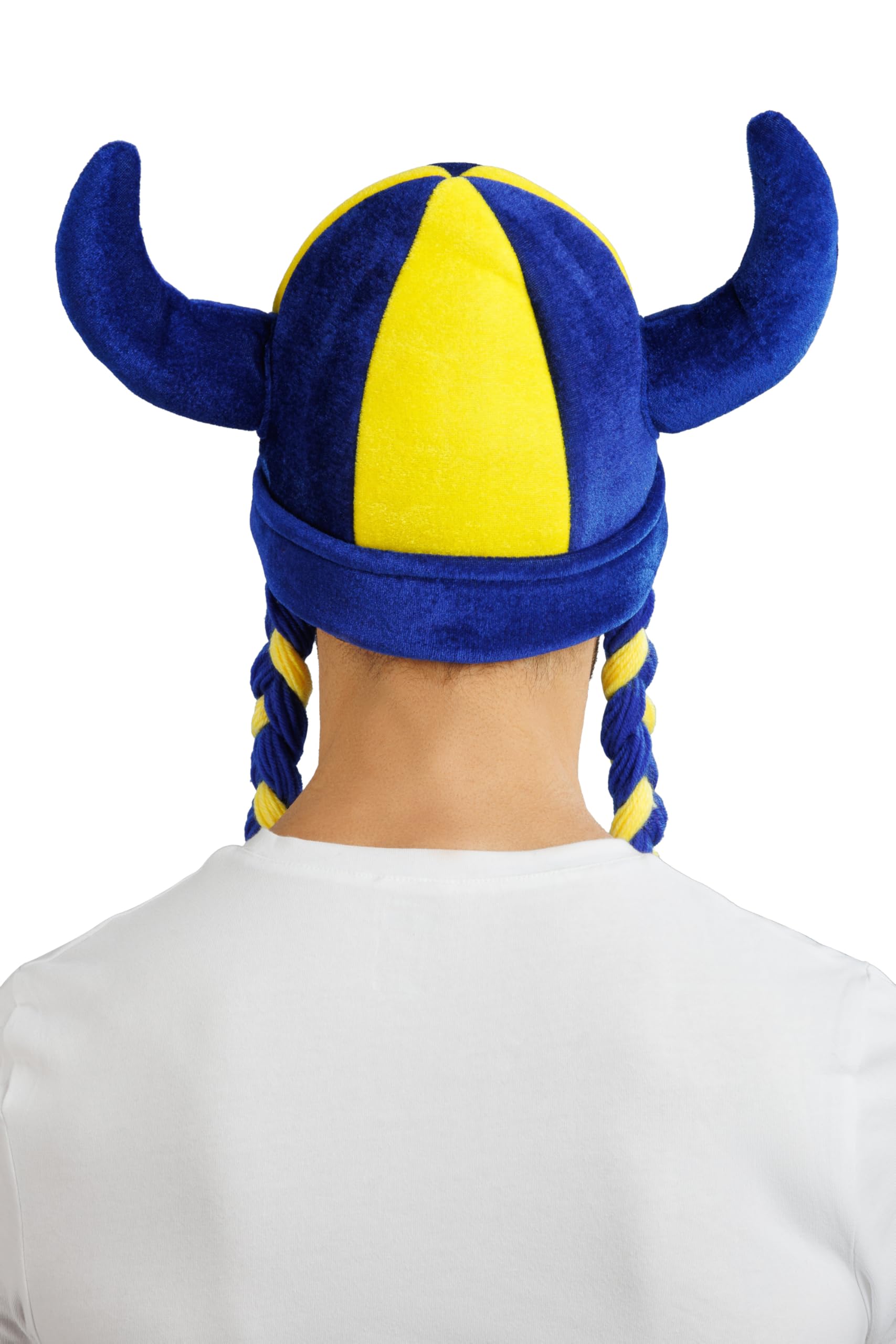 Chaks - Casque avec cornes et tresses, accessoire de déguisement pour supporters, casque en tissu pour tenues de supporters lors de la Coupe du monde, du Championnat d’Europe