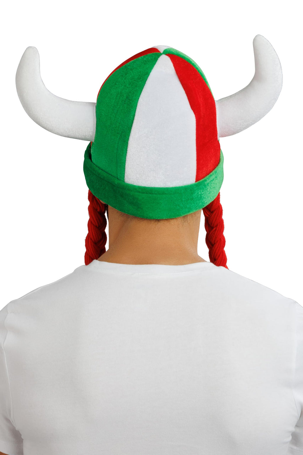 Chaks - Casque avec cornes et tresses, accessoire de déguisement pour supporters, casque en tissu pour tenues de supporters lors de la Coupe du monde, du Championnat d’Europe