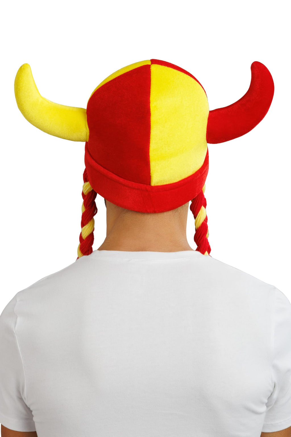 Chaks - Casque avec cornes et tresses, accessoire de déguisement pour supporters, casque en tissu pour tenues de supporters lors de la Coupe du monde, du Championnat d’Europe
