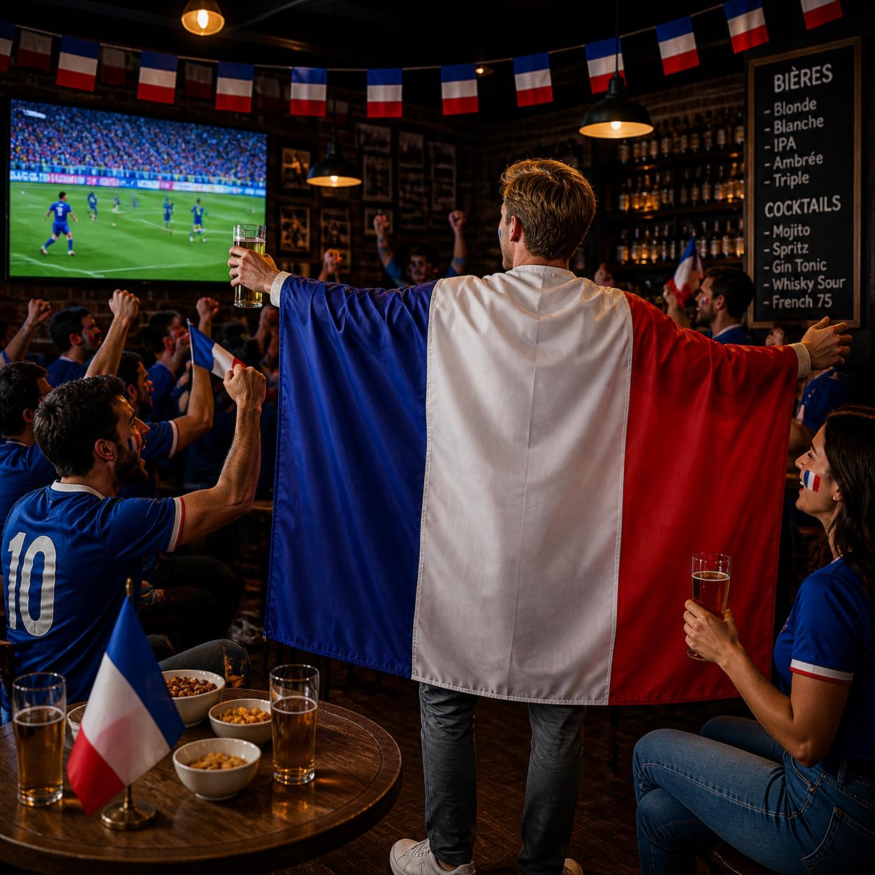 YESAH Cape Drapeau Français pour Coupe du Monde 2026,90x150cm,Cape de Supporter France en Polyester, Légère et Portable pour Stade, Matchs, Fêtes et Événements Sportifs